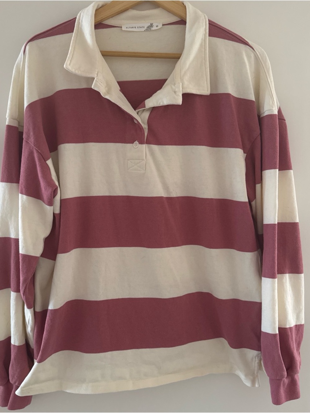 Altar'd State Cream and Dusty Rose Striped Rugby Top